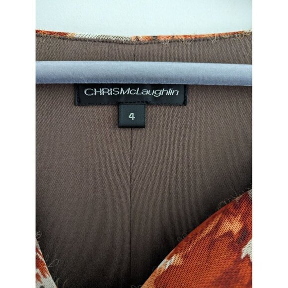 Chris McLaughlin Floral Short Sleeve Mesh Handkerchief Hem Dress Size 4 - Picture 6 of 10